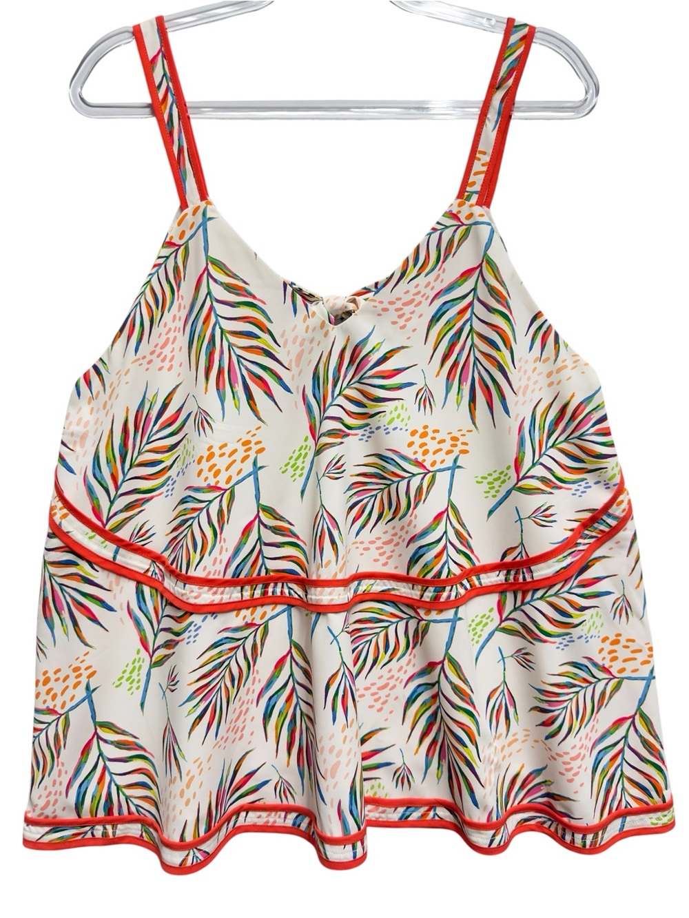 Silky Satin Knit Babydoll Swing Tropical Hawaiian Palm Leaf Tank Top Blouse